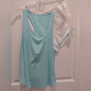 Secret Treasures Light Blue Lace-Back Tank and White Trim Shorts Pajama Set